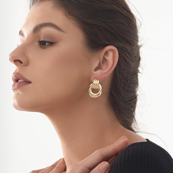 Chunky Knot Earrings for Women, Link Circle Statement Drop Dangle Studs, Women Trendy Jewelry