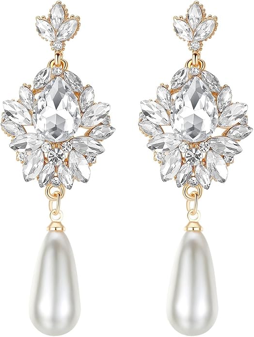 mecresh Flower Teardrop Bridal Wedding Dangle CZ Earrings in Silver/Gold Tone for Women Girl Bride Gift …