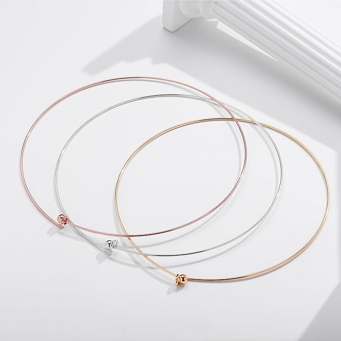 Dainty Choker Necklace for Women, Minimalist Simple Thin Lightweight Collar Choker, 14K Gold Plated Stainless Steel, Hypoallergenic Fashion Trendy Jewelry, Open Cuff Bangle Inspired Design Jewelry