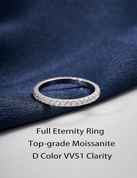 IMOLOVE Moissanite Wedding Band Wedding Rings for Women 925 Sterling Silver Rings with 18K White Gold Plated Eternity Stackable Engagement Ring Anniversary Band Size 3-12