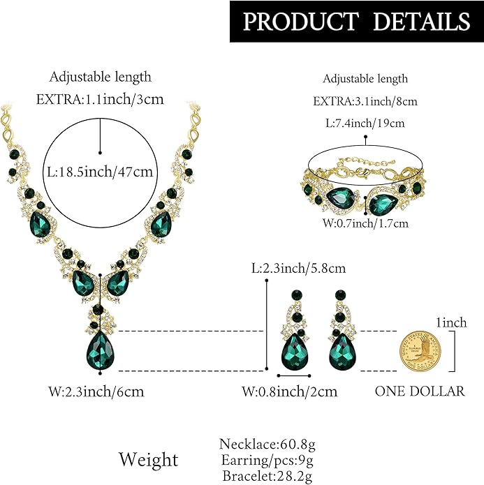 BriLove Wedding Bridal Jewelry for Women Multi Teardrop Cluster Crystal Statement Necklace Dangle Earrings Link Bracelet Set