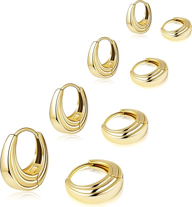 Small Gold Huggie Hoop Earrings Set for Women Men Hypoallergenic 14K Plated Stack Cartilage Earrings, Multiple Piercing Lightweight Mini Thin Cute Dainty Trendy Jewelry Set Christmas Gifts for Women