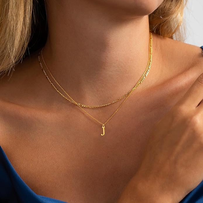 Initial Necklaces for Women Dainty Gold Silver Layered Letter Pendant Necklace Cute Figaro Chain Choker Necklace Personalized Trendy Stuff Jewelry Stack Gift for Women Her