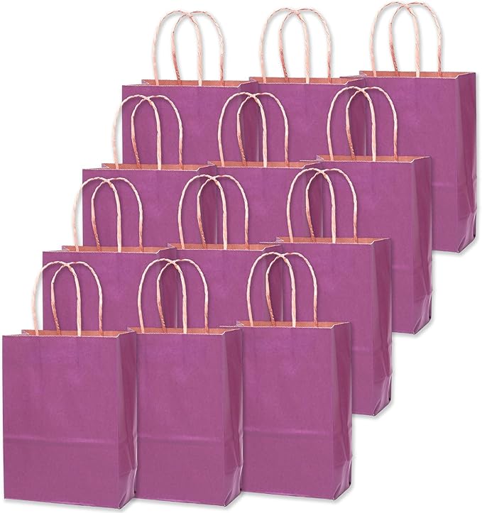 qiqee Large Kraft Paper Bags with Handles 13"x10"x5" 32 pcs Gift Paper Bag Purple Solid Color Bags（Large Size）