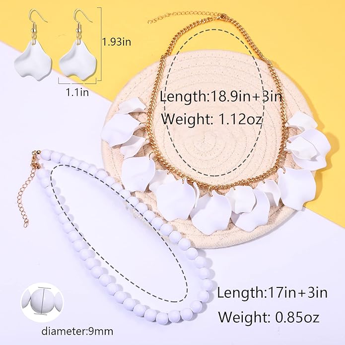 Flower Petal Necklace Earrings Set Layered Statement Beaded Jewelry Set for Women Summer Necklace Earrings