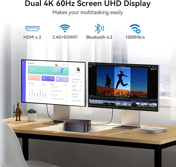 Blackview MP60 Mini PC 2025 with 13th Gen Intel N150(2-Year Coverage), 16GB RAM 512GB M.2 SSD Mini Computer, 4K UHD Dual HDMI, Win11 Pro, WiFi 5/Big Fan/LED Light, Mini Desktop PC for Home/Office/Edu
