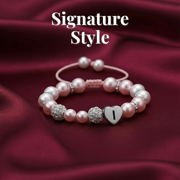 Solza Heart Bead Initial Bracelet – Personalized Stainless Steel Beaded Bracelet with Letter Charm, Adjustable Heart Bracelet, Fashion Jewelry Gift, Stackable Personalized Jewelry Accessory
