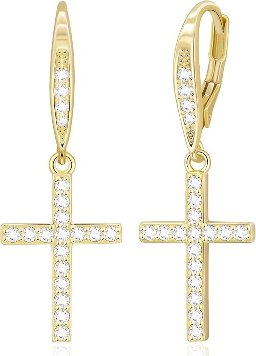 14K Gold Earring Cross Waterdrop Butterfly Heart Knot Earrings for Women Gold Silver Cross Leverback Drop Gold Silver Teardrop Hoop Dangle Earring White Gold Dangle Drop Earring