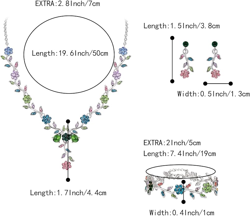 BriLove Women's Wedding Jewelry Leaf Cluster Flower Crystal Dangle Earrings Pendant Necklace Set for Bridal
