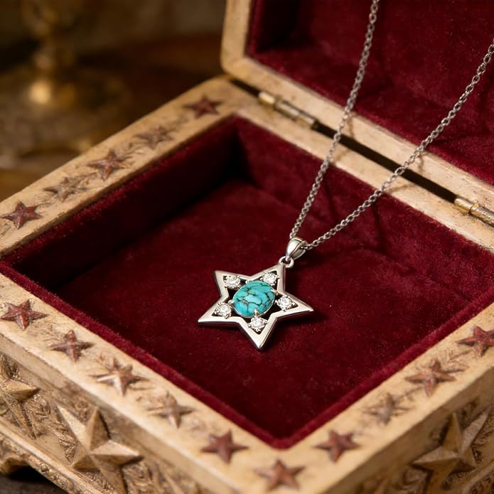 RMREWY Genuine Turquoise Star Pendant Necklace,925 Sterling Silver Native American Boho Western Pendant Real Gemstone Jewelry Birthdays Gift for Women Starry Sky Lover