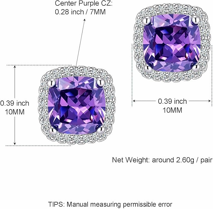 YOMELA Cubic Zirconia Earrings Studs, Halo CZ Birthstone Simulated Diamond Stud Earrings for Women