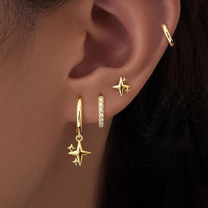 Small Gold Huggie Hoop Earrings Set for Women Men Hypoallergenic 14K Plated Stack Cartilage Earrings, Multiple Piercing Lightweight Mini Thin Cute Dainty Trendy Jewelry Set Christmas Gifts for Women