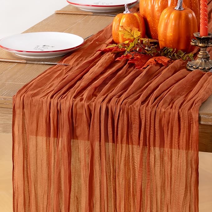 Fall Table Runner Terracotta Cheesecloth Table Runner 14FT Farmhouse Table Runners 160 Inches Table Decor Thanksgiving Dining Room Centerpiece Wedding Boho Baby Shower Birthday