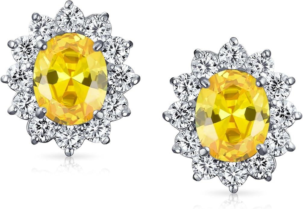 Traditional Classic Bridal Simulated Gemstones Cubic Zirconia AAA CZ Halo Crown Oval Stud Clip On Earrings For Women Wedding Non Pierced Ears Rose Gold Silver Plated