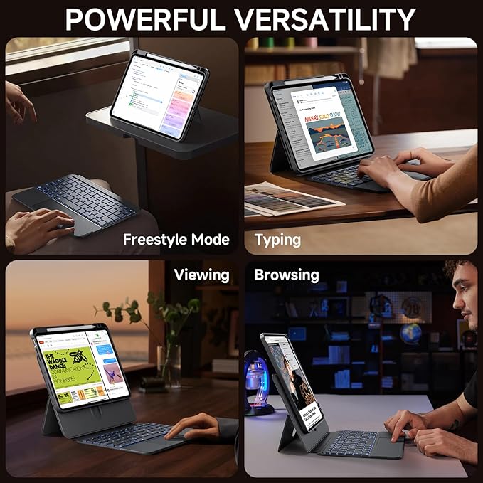 ONLY fit for iPad 12.9 inch Pro 6/5/4/3rd Gen & 13 inch iPad Air (2025 M3, 2024 M2) Case with Detachable Keyboard Trackpad, 360 Rotate Cover Pencil Holder 12 Shortcut Key 7 Color Backlit, Black