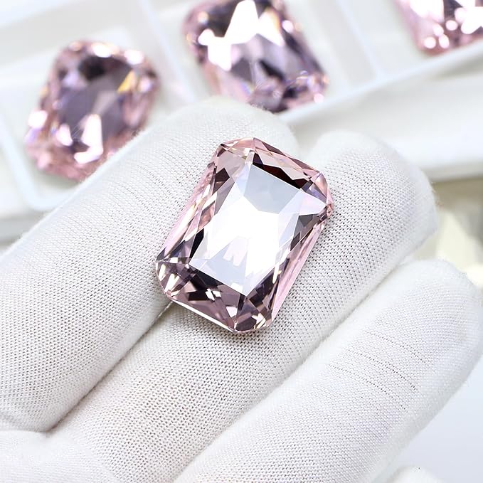8Pcs Octagon Crystal Pointback Rhinestones,27 * 18.5mm Large Glass Rhinestones Gem Stones for Crafts Dress Shoes Jewelry Making，Pink