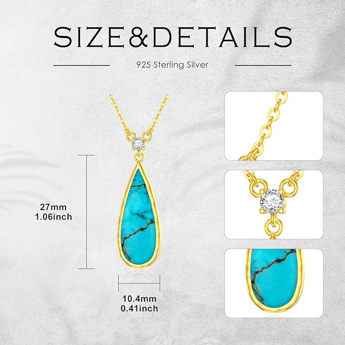 Genuine Turquoise Hexagon/Star/Rectangle/Teardrop/Heart/Triangle/Circle Necklaces for Women 925 Sterling Silver Long Boho Pendant Western Jewelry Gifts for Women Girls