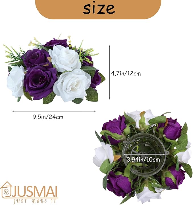 Artificial Flowers Ball 4 Pcs Purple White Wedding Table Centerpiece Decorations Arrangement