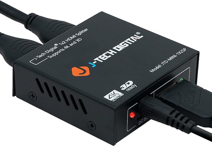 4K@60 HDMI Splitter 1 in 2 out 1X2 Powered Splitter for Dual Monitors by J-Tech Digital [JTD-MINI-1X2SP]