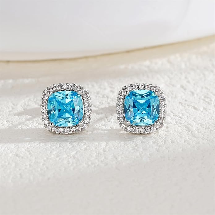 YOMELA Cubic Zirconia Earrings Studs, Halo CZ Birthstone Simulated Diamond Stud Earrings for Women