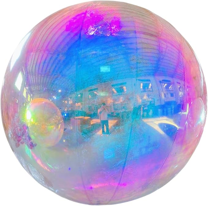 Inflatable Mirror Ball,Silver & Gold & Iridescent Giant Mirror Balloon,Big Shinny Balls,Reusable PVC Hanging Disco Sphere For Party & Wedding & Event Decoration (Iridescent, 20in 1.6ft 0.5m)