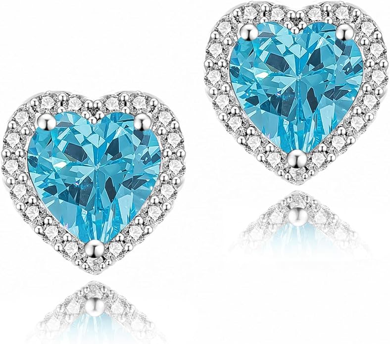 YOMELA Cubic Zirconia Earrings Studs, Halo CZ Birthstone Simulated Diamond Stud Earrings for Women