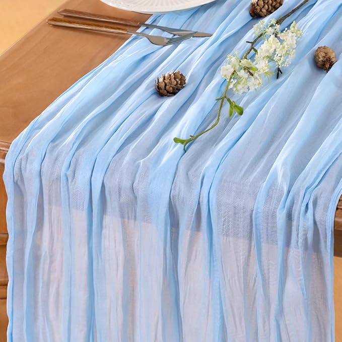 Light Blue Table Runner Cheesecloth Table Runner 10FT Farmhouse Table Runners 120 Inches Fall Table Decor Dining Room Centerpiece Wedding Boho Baby Shower Birthday