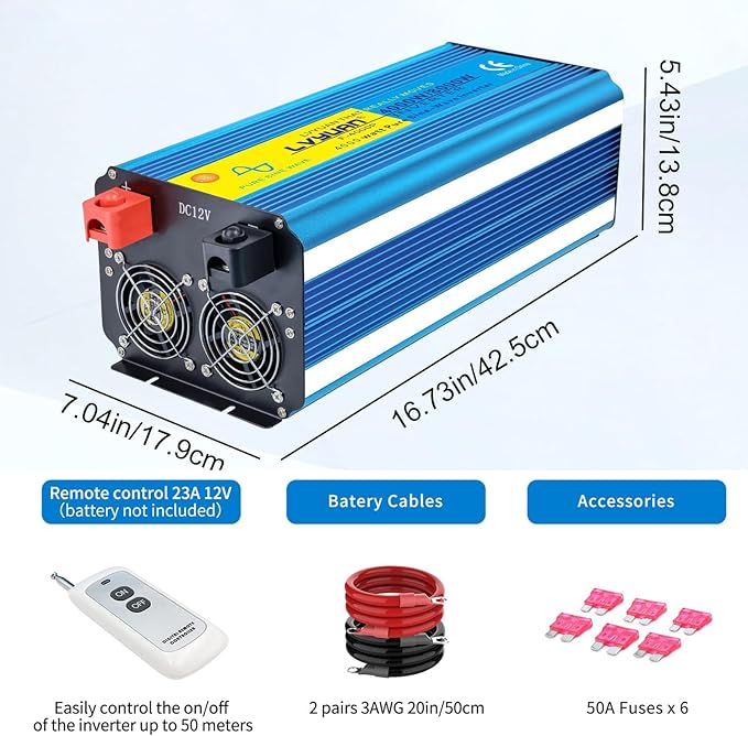 Yinleader 4000W Pure Sine Wave Power Inverter 12V DC to AC 110V-120V Converter for Family Vehicle RV Truck Solar System/Road Trip/Camp/Emergency w/4 AC Charger Outlets LED Display Remote Controller