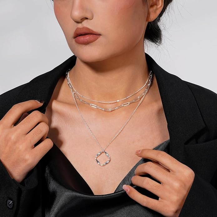 Layered Gold Necklaces for Women, Stackable 14K Gold Plated Necklace, Dainty Cross/Circle/Heart Pendant layered Necklace, Adjustable Dainty Gold/Silver Necklace Jewelry Set for Women