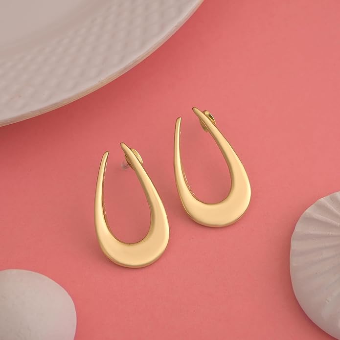 18K Gold Plated Sculptural Earrings Set for Women – Hypoallergenic, Lightweight, Modern Hoop & Drop Styles – 6 Bold Statement Designs – Christmas, Holiday, Thanksgiving Gift, Halloween