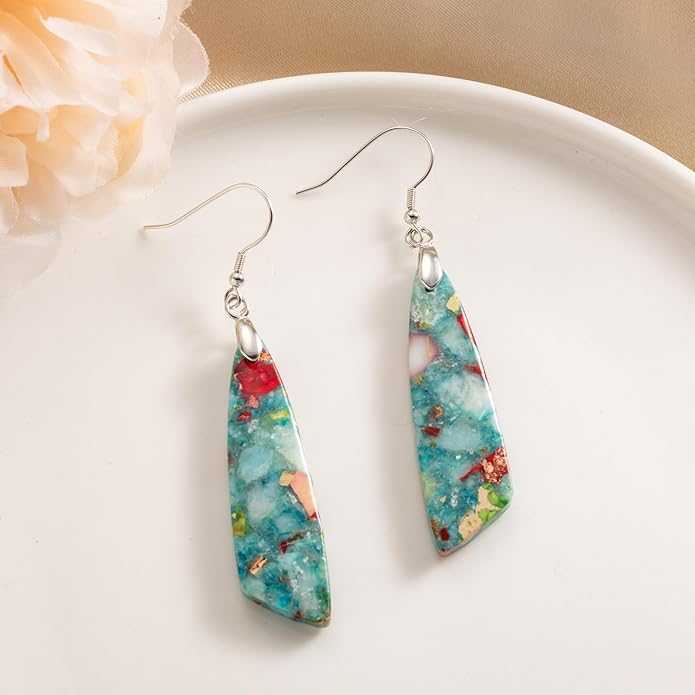 SELOVO Jasper Stone Earrings for Women Trendy Dangle Earrings Fishhook Drop Earrings