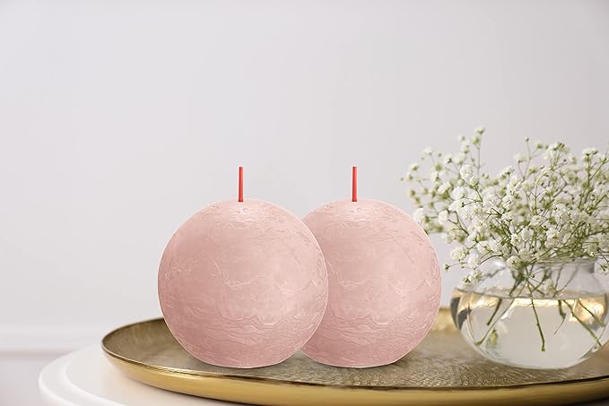 BOLSIUS 3 Pack Misty Pink Rustic Ball Pillar Candles - 3 Inch - Premium European Quality - Includes Natural Plant-Based Wax - Unscented Dripless Smokeless 25 Hour Party Décor and Wedding Candles