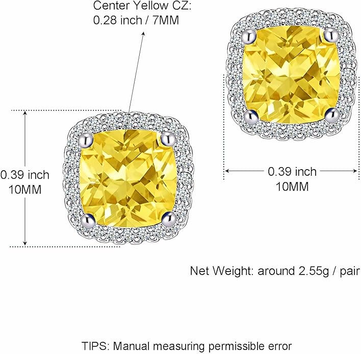YOMELA Cubic Zirconia Earrings Studs, Halo CZ Birthstone Simulated Diamond Stud Earrings for Women