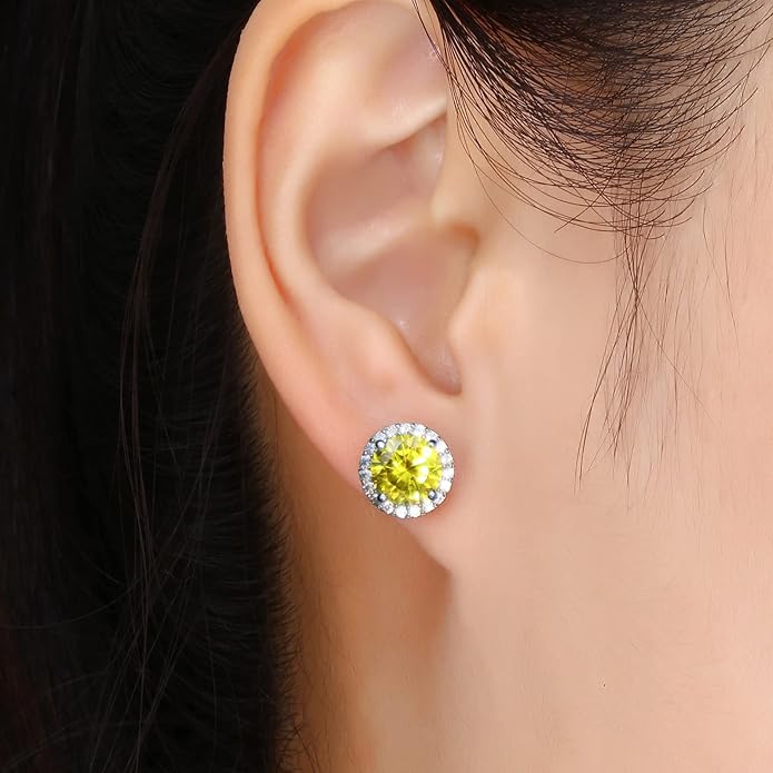 YOMELA Cubic Zirconia Earrings Studs, Halo CZ Birthstone Simulated Diamond Stud Earrings for Women