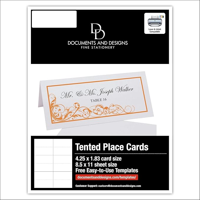Scribble Vintage Swirl Printable Place Cards, Orange (Choose Color), Set of 60 (10 Sheets), Laser & Inkjet Printers - Wedding, Party, Dinner, and Special Events - Made in the USA