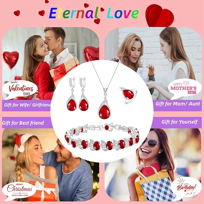 LMXXVJ Jewelry Set for Women,Teardrop Cubic Zirconia Necklace Earrings Adjustable Ring Bracelet Jewelry Set Formal Jewelry Gift