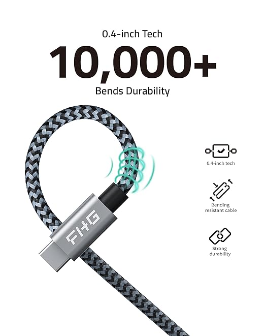 FHG USB-C to USB-C Cable - 6FT, 2Pack PD 60W/3A Fast Charging, 5Gbps Data Transfer, Compatible with Android Auto/iPhone 15