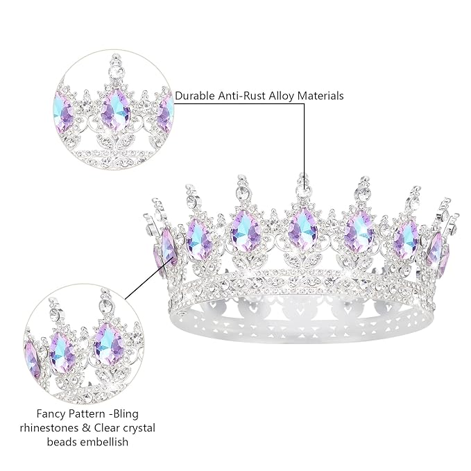 Queen Crown Rhinestone Wedding Crowns and Tiaras for Women Costume Party Hair Accessories Princess Birthday Crown Crystal Bridal Crown (Silver & Violet Crown)