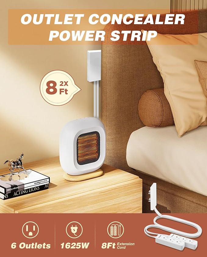 Saker Outlet Cover Extension Cord | 8ft Flat Extension Cord with 3 Outlets,1625W | Universal Size Outlet Concealer | Outlet Cover Baby Proofing for Kitchen, Home and Office(Dual 8ft)
