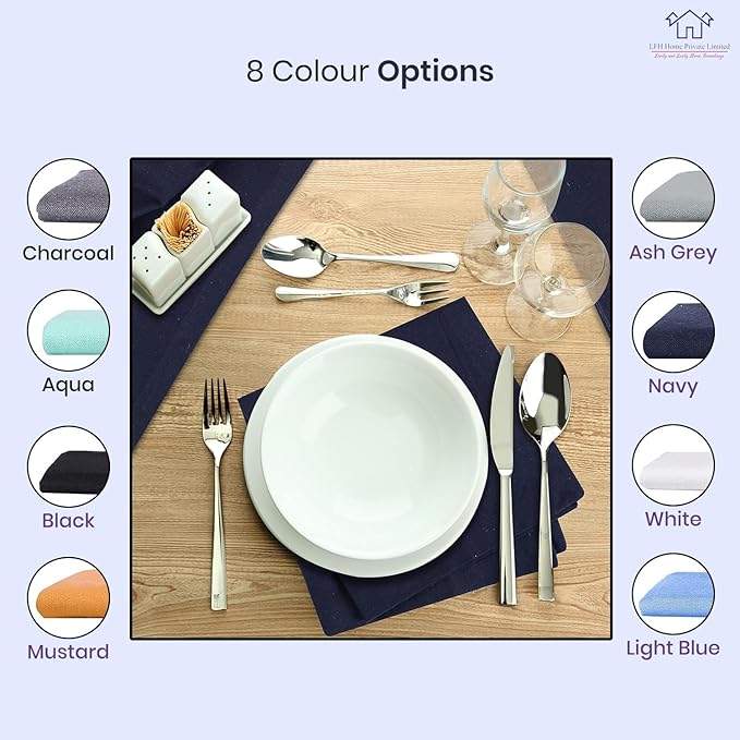 LFH Home Cotton Rich Metered Napkins for Dining Table Set of 12, Elegant Cloth Napkins for Wedding Party or Everyday Use Machine Washable Durable Reusable and Soft for Hosting 18x18 Inch - Navy