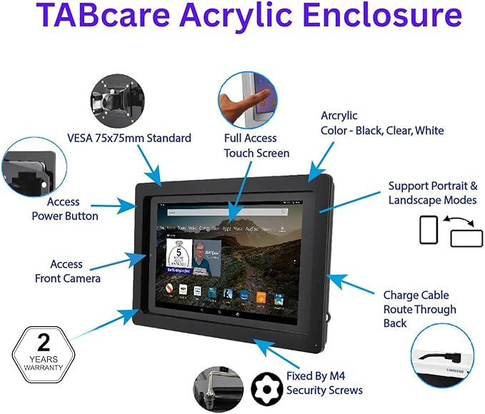TABcare Anti-Theft Acrylic VESA Enclosure for Apple iPad Pro 11" 2024 (5th gen) with Free Wall Mount Kit & 90-Degree Angle USB C Cable (iPad Pro 11 2024, Black)