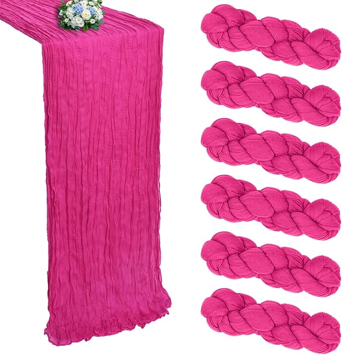 6 Pack Hot Pink Cheesecloth Table Runner 10FT Boho Cheese Cloths Gauze Fabric Table Runners 120 Inch Rustic Sheer for Wedding Birthday Party Baby Shower Centerpiece Home Decorations