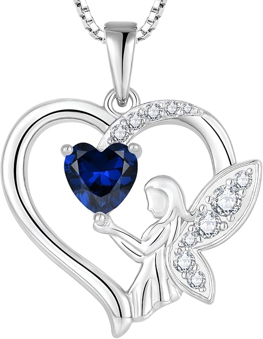 Guardian Angel Necklace 925 Sterling Silver Heart Angel Wings Pendant Birthstone Jewelry for Women