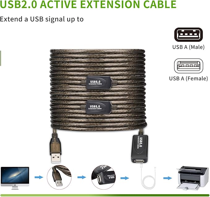 LDKCOK USB 2.0 Type A Male to A Female Active Repeater Extension Cable 100ft, High Speed 480 Mbps