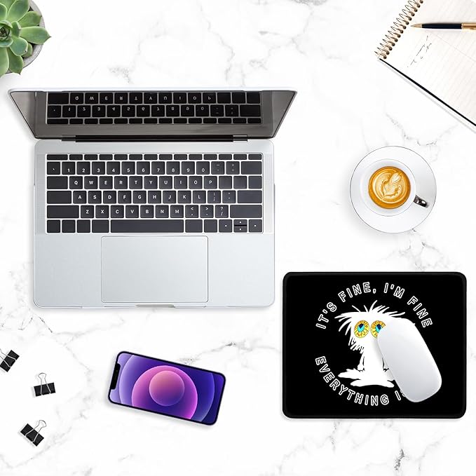 ITNRSIIET Mouse Pad with Stitched Edge Premium Textured Smooth Precise Operation Waterproof Washable Non-Slip Rubber Base Desktop Protection Mat, 10.2×8.3×0.12 inches, Funny Cat