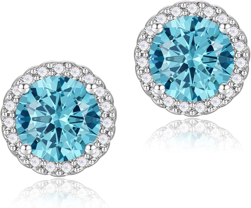 YOMELA Cubic Zirconia Earrings Studs, Halo CZ Birthstone Simulated Diamond Stud Earrings for Women