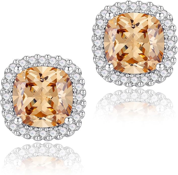 YOMELA Cubic Zirconia Earrings Studs, Halo CZ Birthstone Simulated Diamond Stud Earrings for Women