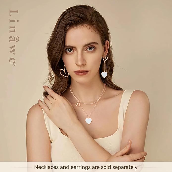 Linawe Layered Choker Heart Pendant Necklace for Women Trendy, Gold/Silver/Rose Gold Chain Stainless Steel Stacked Necklaces, Double Heart Necklace Y2K Preppy Jewelry