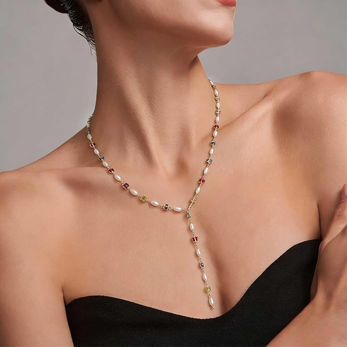 Necklace for Women, Dainty Long 14K Gold Y-Shaped Necklace Jewelry Trendy Beaded Layered Chain Drop Necklaces Jewelry Women Gifts