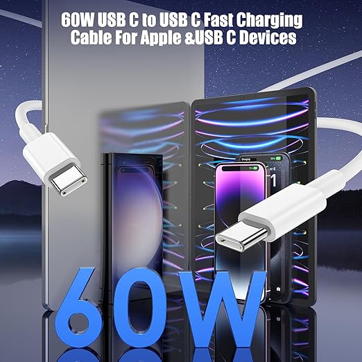 3-Pack 6.6FT 60W USB C to USB C Cable, Type C to Type C Cable,Fast Charging Cable for iPhone 16 15 Pro Plus Pro Max，for Galaxy S24 S23, for iPad Pro/Air, for MacBook Pro/Air and More